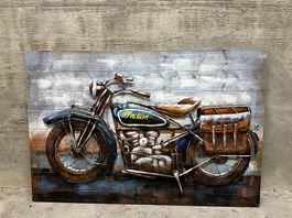 Grand tableau relief 3D moto Indian vintage   120x80 cm