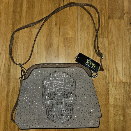 Tasche Damen mit Totenkopf-Applikation und Steinen neu