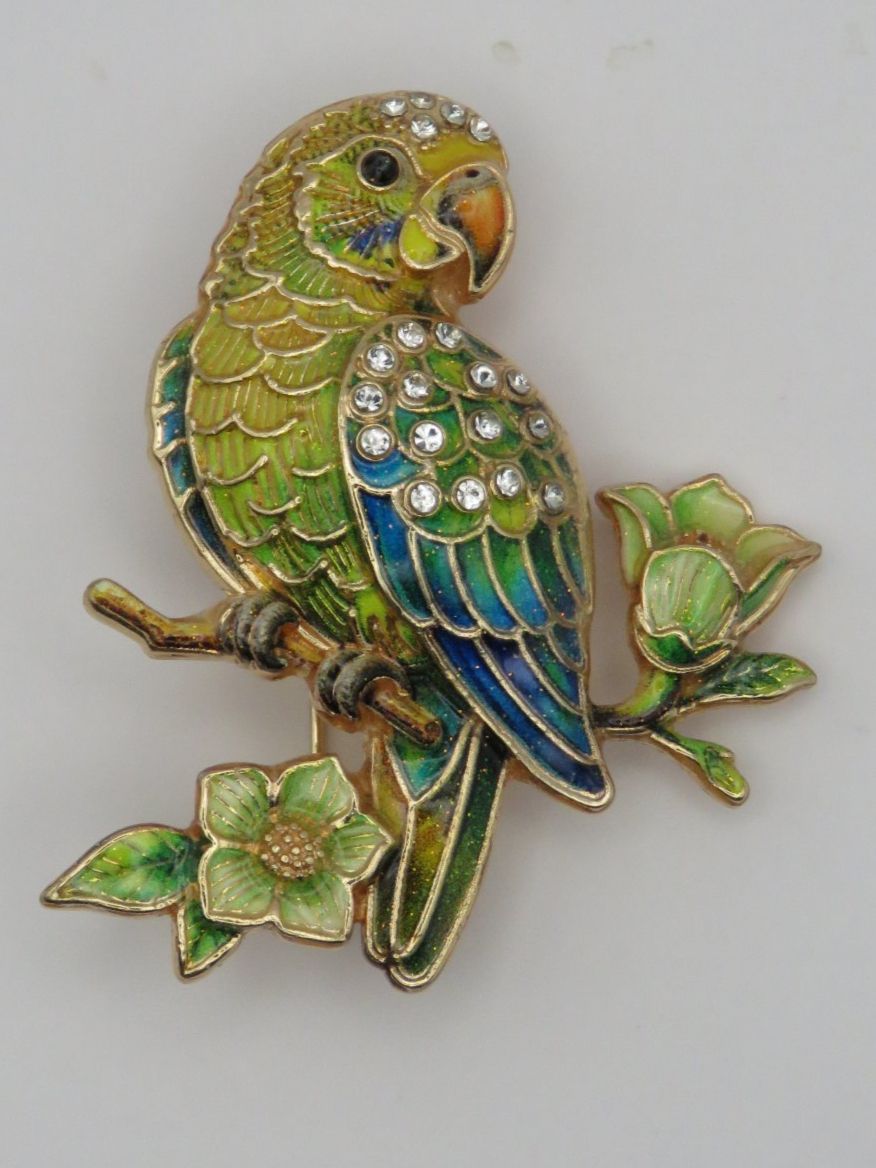 Spille & Fermagli: Brosche - PAPAGEI - Emaille - Glitzersteine - 5x4cm – Nuovo e nell'imballaggio originale da Grenchen venduto da Yamahwildstar16 1