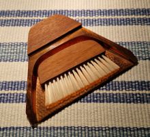 Vintage Kupfer-Tischkehrset / Tischwischer, Schaufel & Besen