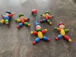Holzclown neuwertig 5 Stück, klein