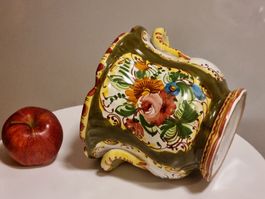 Handbemalter Majolika-Übertopf mit Henkeln 13 cm