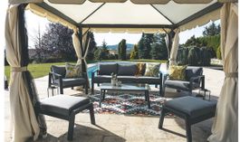 Moderne Gartenlounge 6-teilig: Sofa, Sessel, Tisch, 2 Hocker