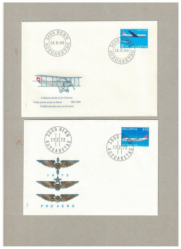 Alle Briefmarken: 2 FDC - Flugpost 1969 und 1972, 1. Tag Stempel – Gebraucht aus Bonstetten von Pinguin75