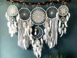 XXL Boho-Traumfänger Wandbehang – Handgemacht, Weiß