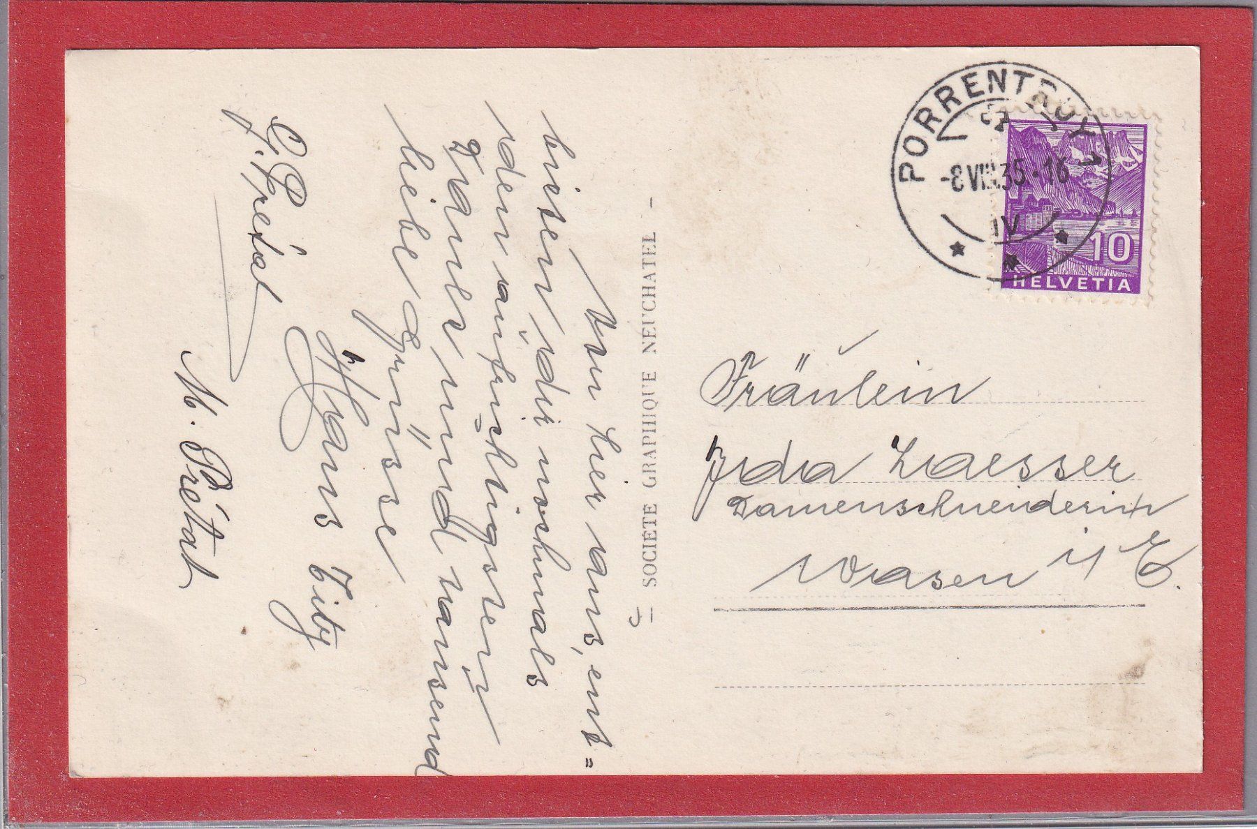 Cartoline postali: Porrentruy - 1935 – Usato da Orvin venduto da Pyaeschli 1