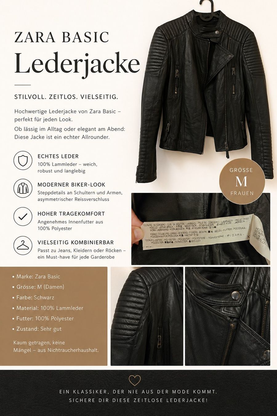 Zara Jacken: Zara Basic Lederjacke aus echtem Lammleder – Gr. M – Gebraucht aus Bern von Rebby_H 1