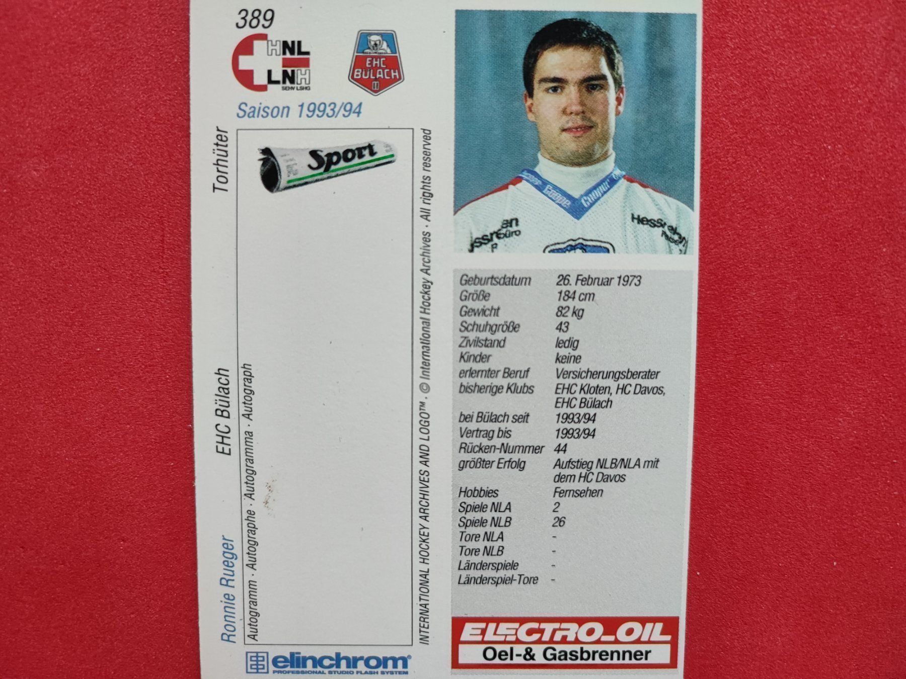 Carte collezionabili: Ronnie Rueger - EHC BÜLACH - 1993/94 – Usato da Dübendorf venduto da kb86_MOVIE 1