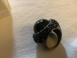 Damenring schwarzer Stein Modeschmuck
