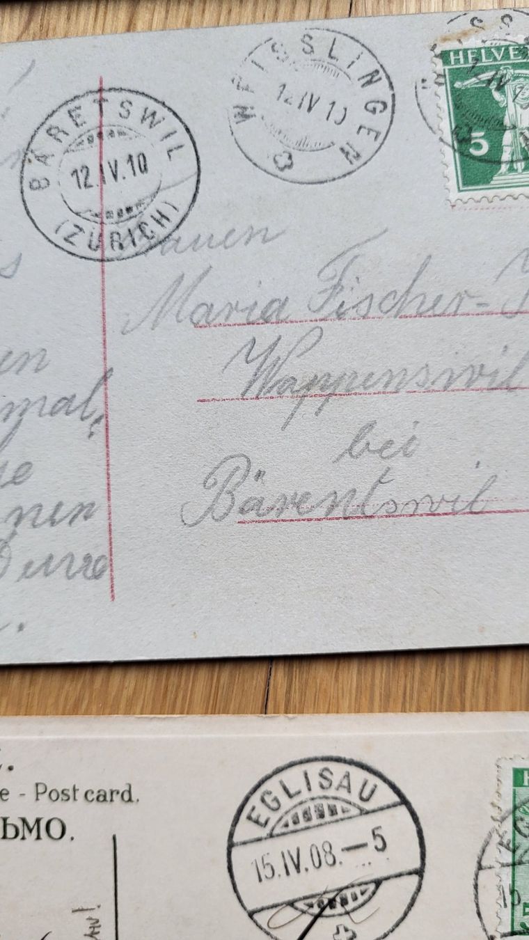 Ansichtskarten: 3 Karten Kanton Zürich 1908 – Gebraucht aus Bäriswil BE von mimi.86 1