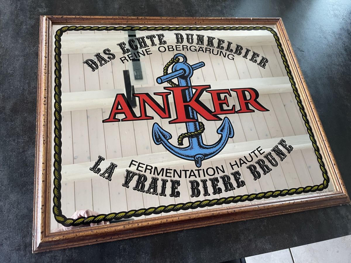 Specchi: Ancien Miroir Publicitaire Bière Anker – Usato da Vallamand venduto da Bricbracbroc82 2