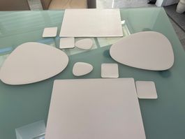 4 Tischsets & 6 Untersetzer zum wenden weiss&grau abwaschbar