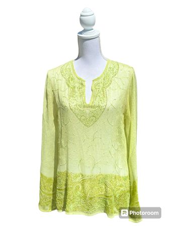 Elie Rose Monte-Carlo Silk Green Beaded Tunic Top S