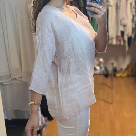 🌸 Luftige Leinenbluse in zartem Rosé 🌸 L/XL