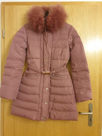 Manteau doudoune M, col fourrure naturelle, 80%duvet