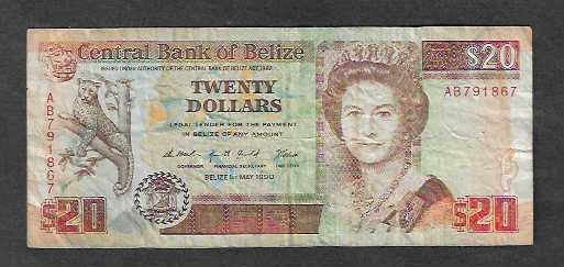 Billets de banque: Belize  20  Dollars  1990  Gebraucht – D'occasion à Gordola par coinsandnotes