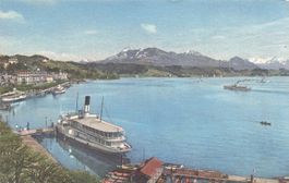 Luzern LU Seebucht mit Rigi Dampfschiff boot