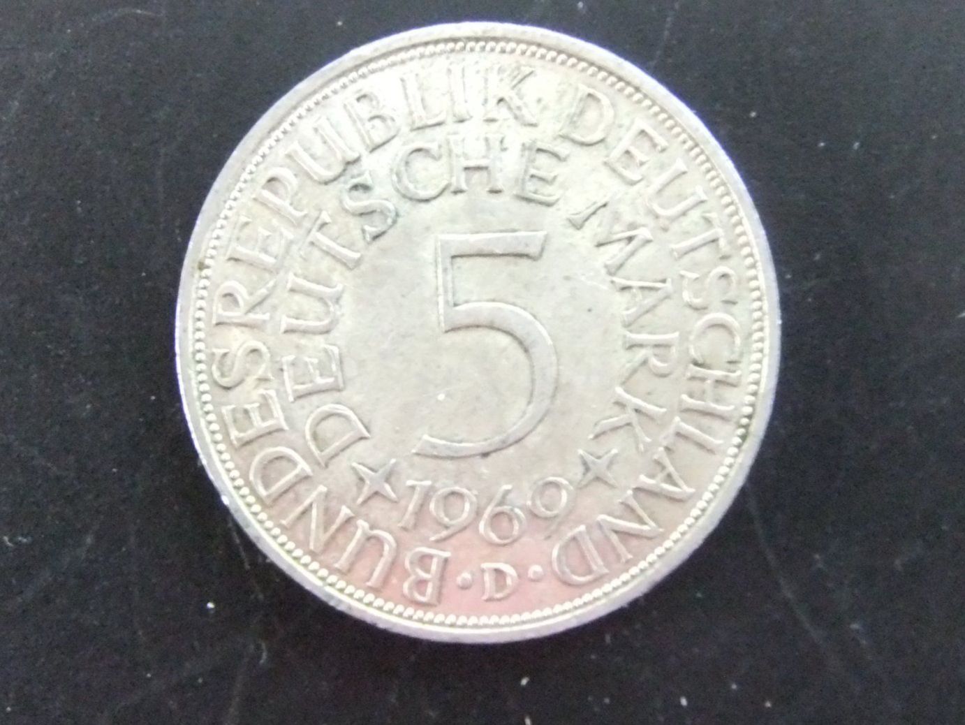 Alle Münzen: 5 Deutsche Mark Deutsche Bundesrepublik Silber 1969 D – Gebraucht aus St. Niklaus VS von wunschlos54