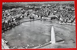 AK PPC GENEVE JET D'EAU LAU. TIR FEDERAL DELEMONT JURA 1954