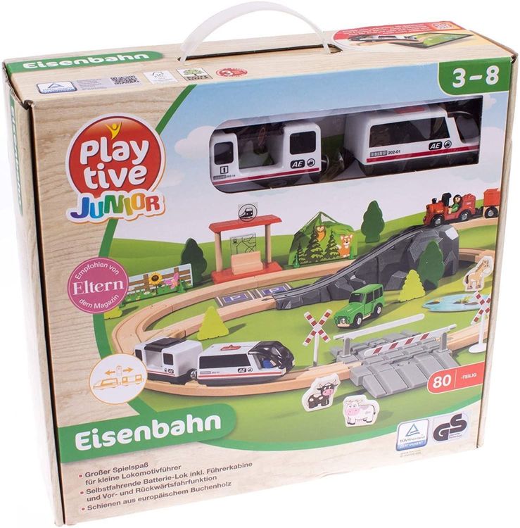 Playtive® Junior Holz Eisenbahn elektrische Bahn 80 tlg Set