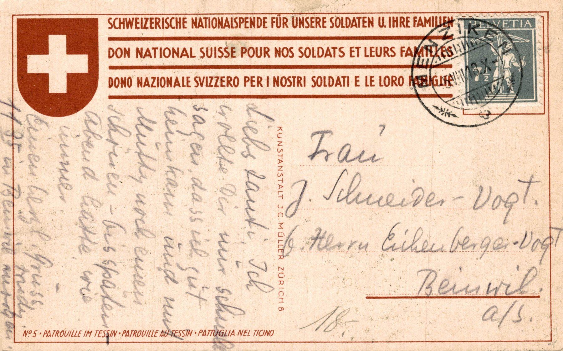 Cartoline postali: Patrouille im Tessin (E. E. Schlatter) – Usato da Bronschhofen venduto da Astore 1