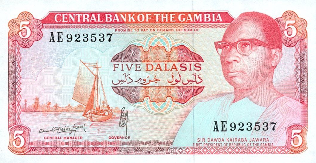 Banconote: Gambia 5 Dalasi 1990 P-9b UNC – Nuovo (secondo la descrizione) da Schliern b. Köniz venduto da pizzitaxi