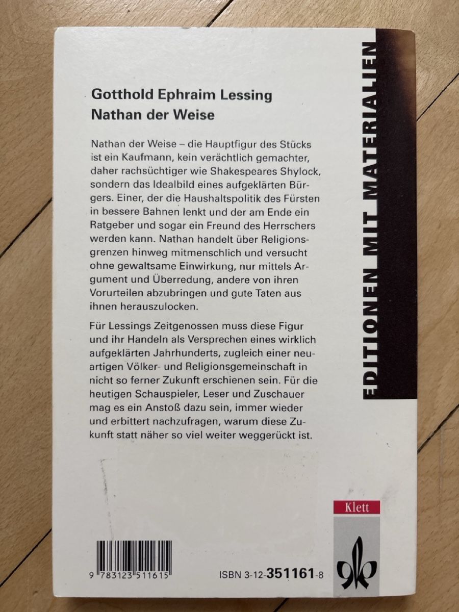 Libri: Nathan der Weise von Gotthold E. Lessing, mit Materialien  – Usato da Bern venduto da blu123 1