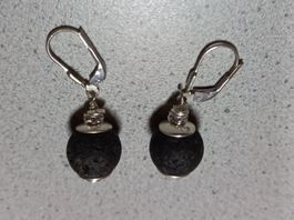 Silber Ohrhänger mit Lavastein und Swarovski Ring