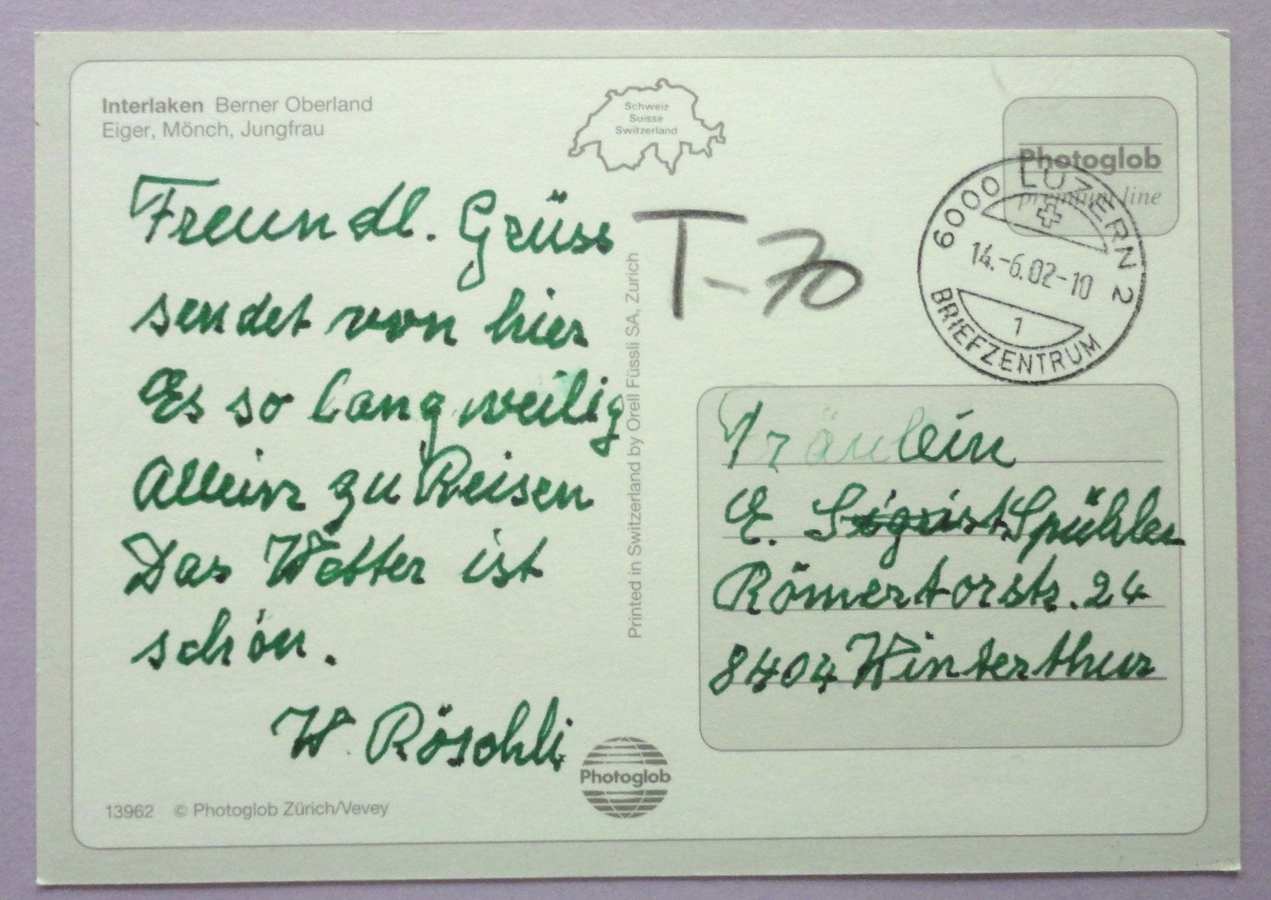 Ansichtskarten: Interlaken, B.O. – Gebraucht aus Fétigny von Billy2miny 1