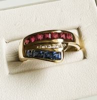 Damenring 18kt. Gelbgold mit Brillanten und Farbsteinen
