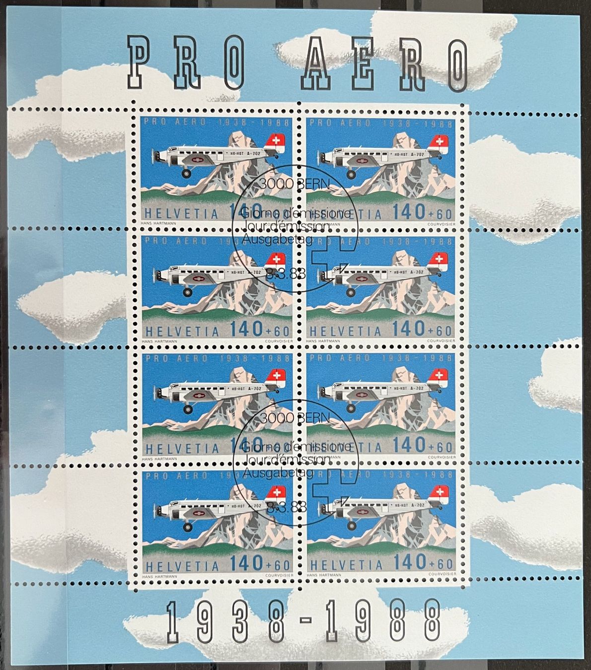Tutti i francobolli: 1988 Flugpost Kleinbogen FO49 ET-⦿ – Usato da St. Gallen venduto da Cheirodon
