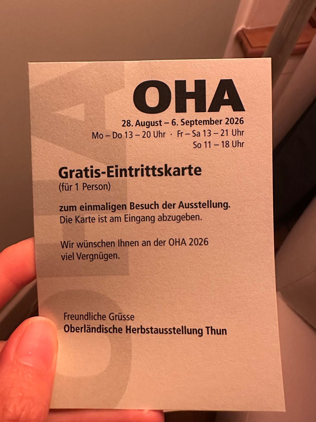 Billets: 1x OHA Eintritt 2026 – Neuf (Voir description) à Grenchen par Pandis 1