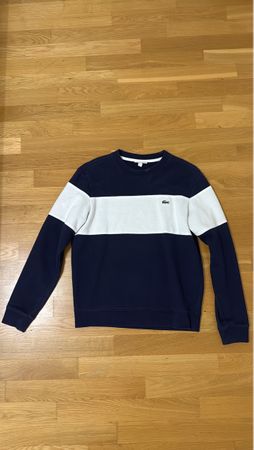 Pull Lacoste marine et blanc rayé, taille M