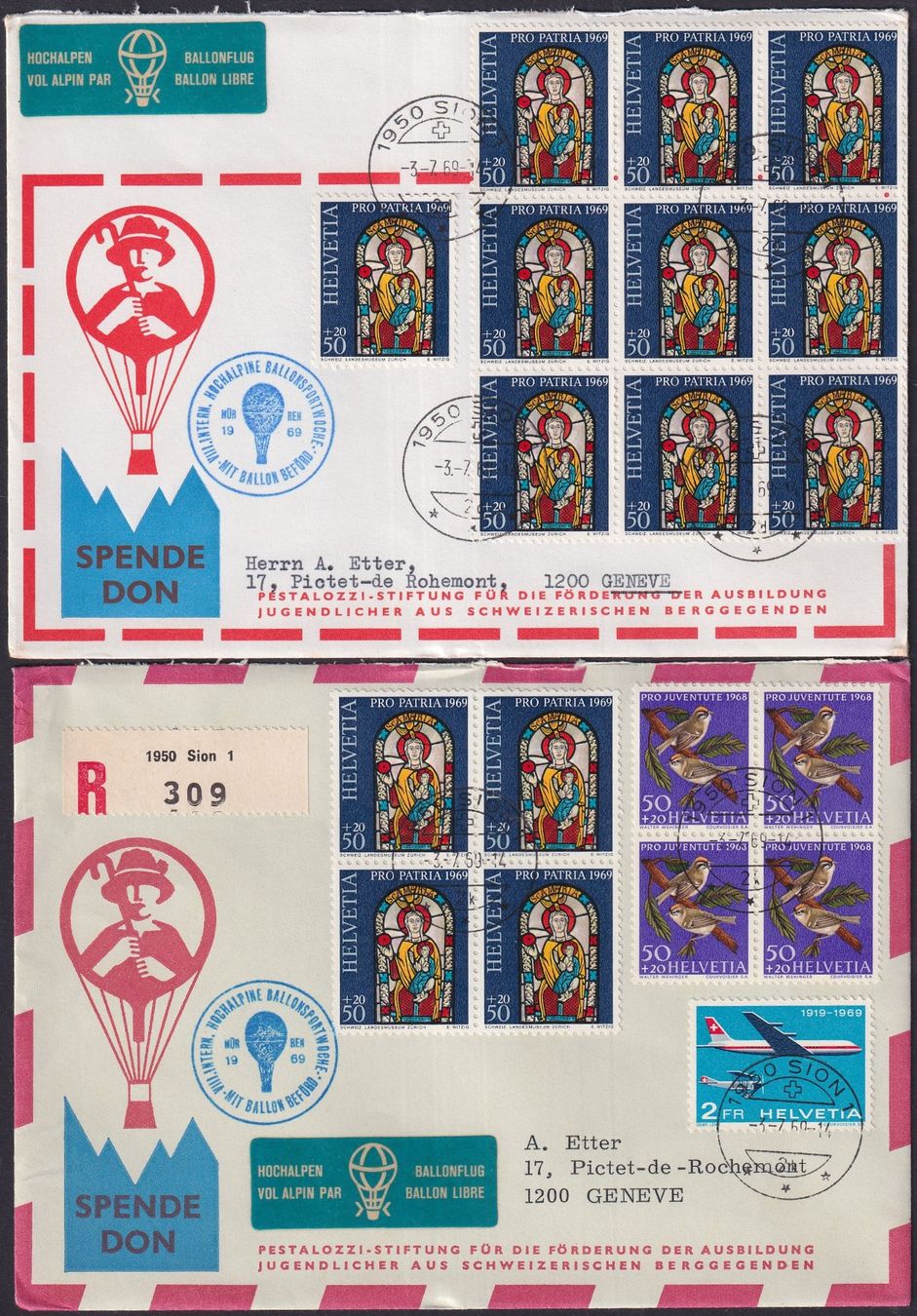 Alle Briefmarken: 4 Ballonpost-Briefe mit HONEN FRANKATUREN. – Gebraucht aus Sursee von Luzernerraute 2