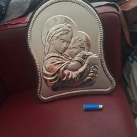 Madonna mit Kind Relief Silber 33g Holzrahmen mit Fuss