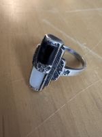 Bague Vintage Art Déco en Argent 925 - Onyx et Nacre