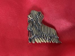 Retro Brosche Hund Tibet Terrier form goldfarben