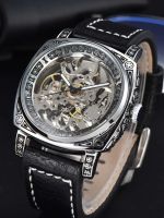 Automatikuhr Herren Skelett Uhr Lederarmband Automatik Retro