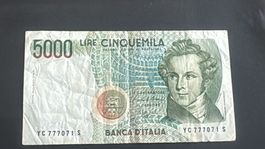 Italienische 5000-Lire-Banknote 1985