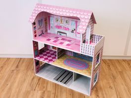RICOKIDS Puppenhaus Holz 5 Zimmer 1 Balkon
