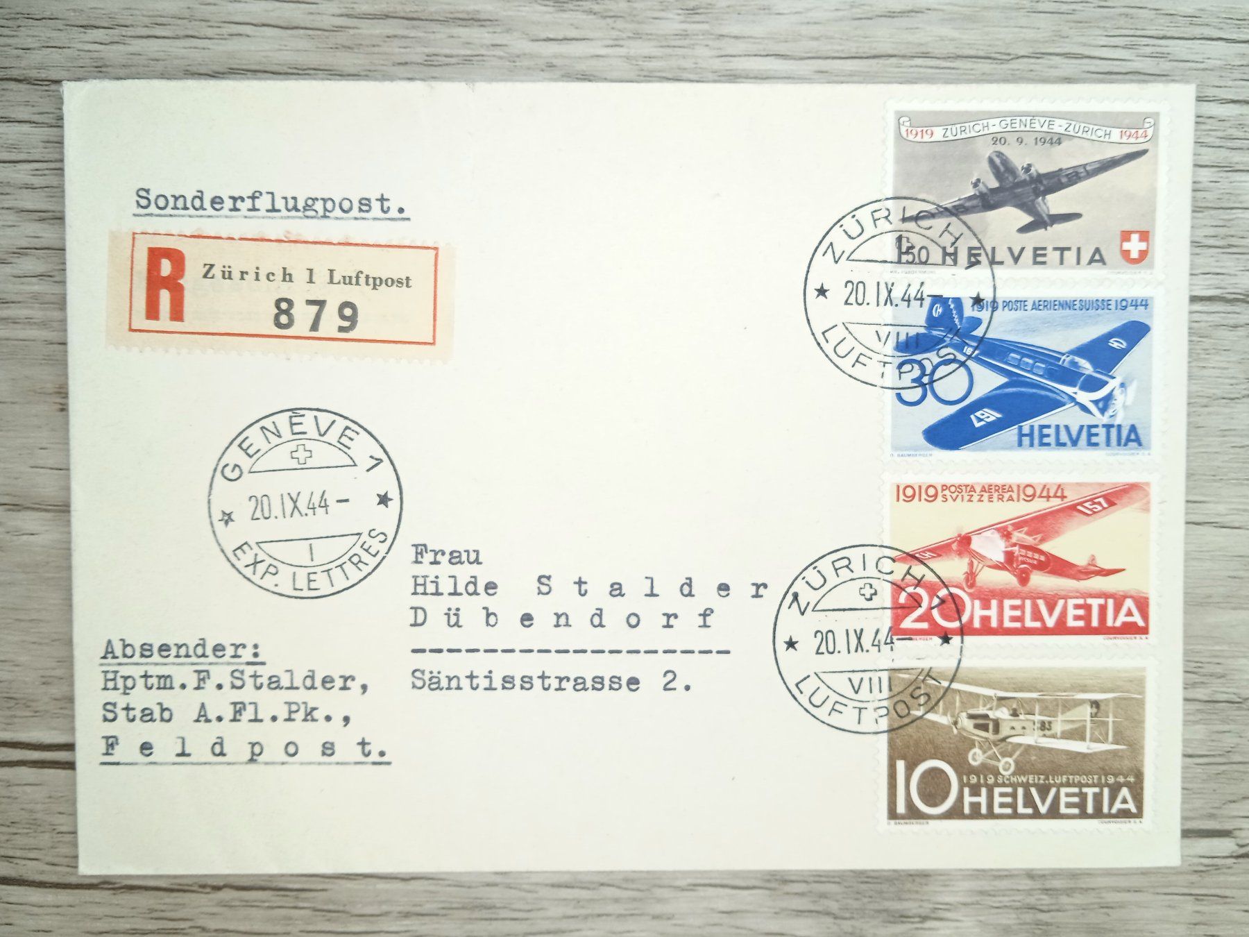 Tutti i francobolli: TR72 Enveloppe + Timbre Suisse 1944 – Usato da Cousset venduto da Patrick_Collections