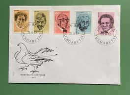 Schweizer Briefmarken Ersttagsbrief 1972 Porträts, Einstein