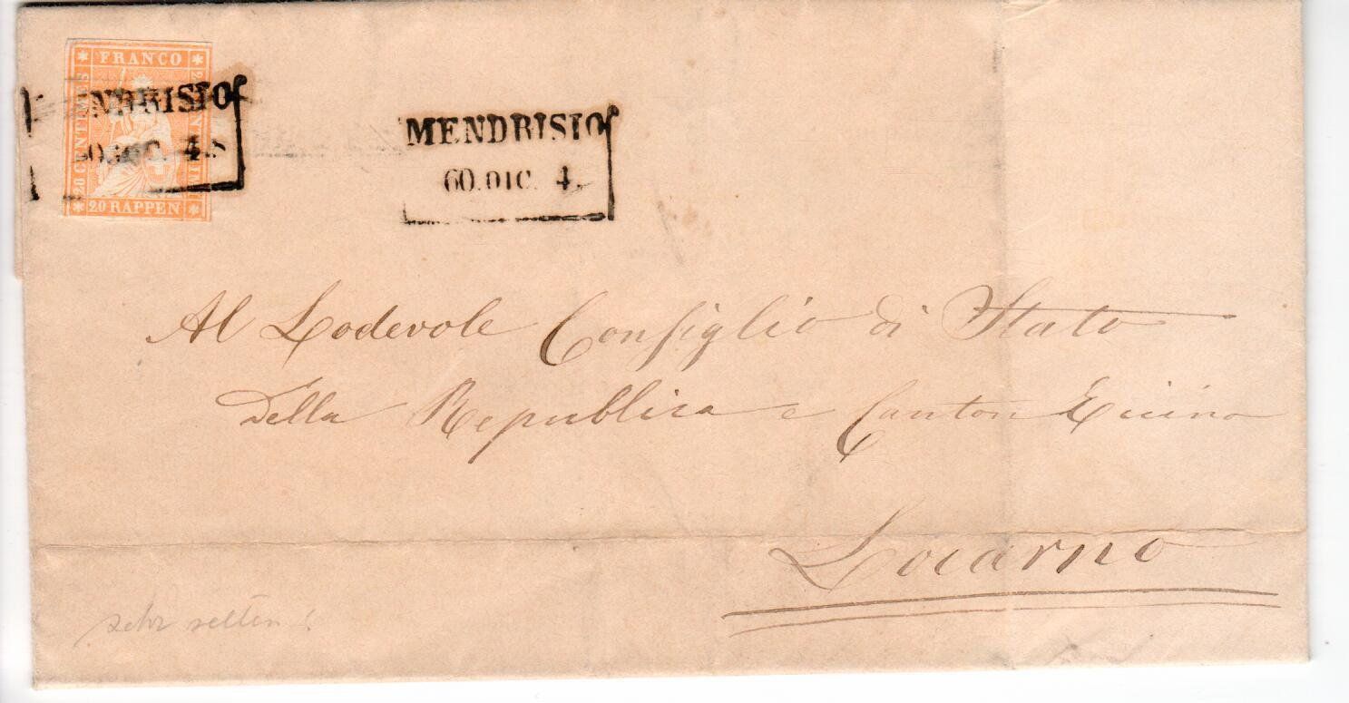 Tutti i francobolli: Strubelbrief - Mendrisio  1860 – Usato da Wolhusen venduto da Curver9