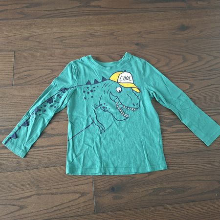 Langarmshirt Tough Team Dino grün Grösse 122 getragen