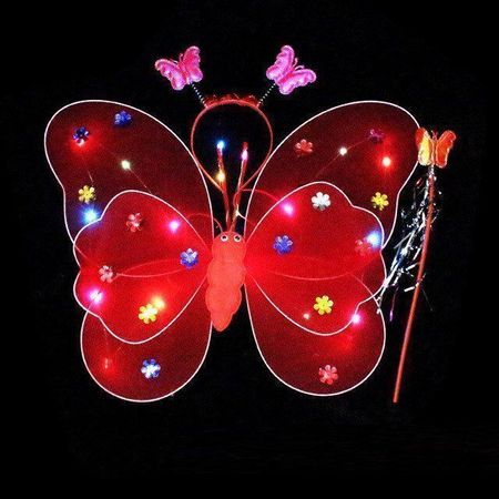 Fee Kostüm |Märchen| mit Lichterkette - zwei teilig - rot