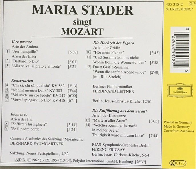 CD: Maria Stader singt Mozart – Usato da Grüningen venduto da azulblanco 1