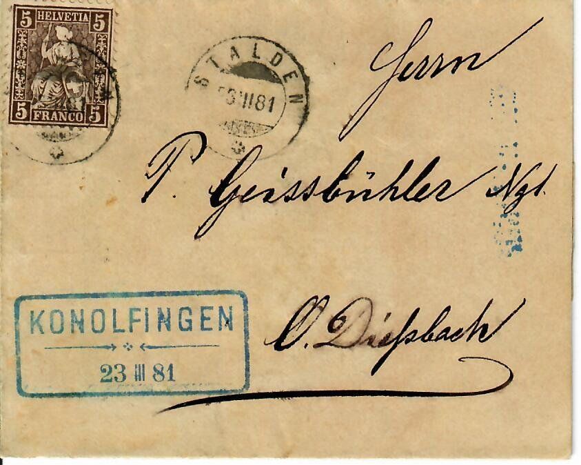 Tutti i francobolli: Brief 1881, Stalden - Konolfingen - Diessbach – Usato da Hochdorf venduto da Ziegel-16