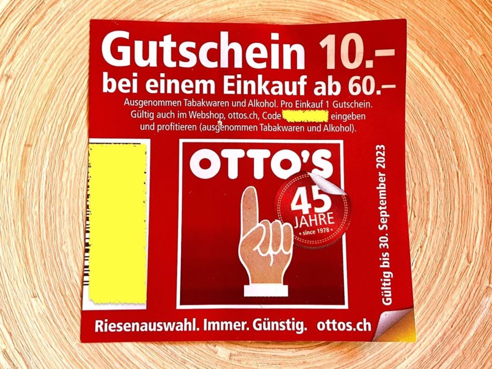 OTTO'S Gutschein CHF 10. ab 60. Kaufen auf Ricardo