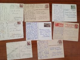 timbres sur carte 1920 / 1940
