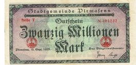 Pirmasens 20 Mil.Mark Reihe T 12.09.1923 VZ+-VZ++